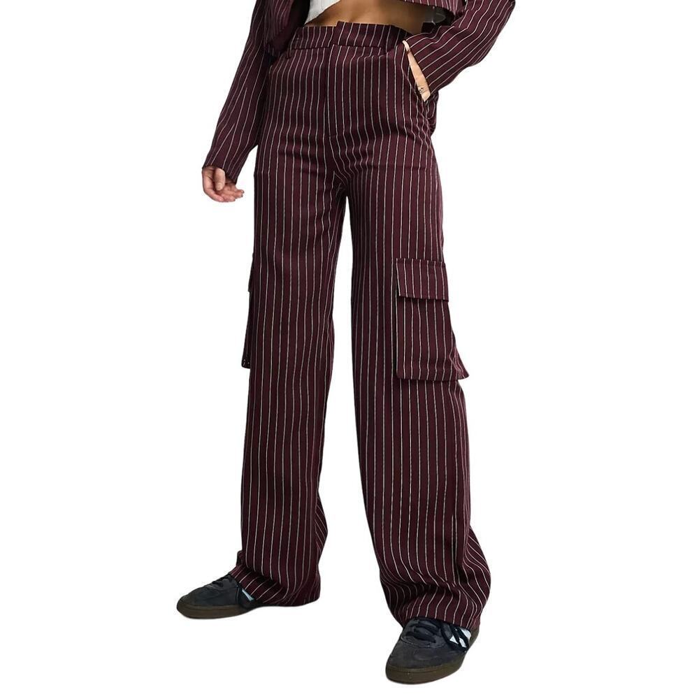 Heartbreak Pinstripe Cargo Trouser In Burgundy, Size 4